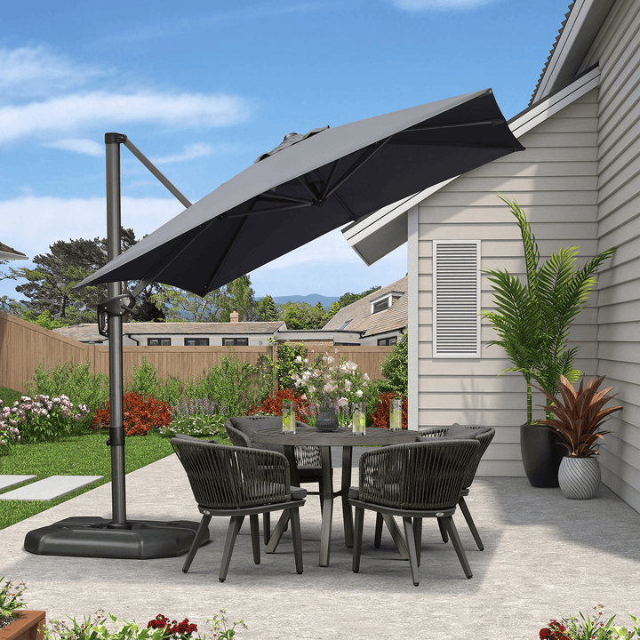 PURPLE LEAF Outdoor Umbrella Square Aluminium Cantilever Umbrella with 360° Rotation for Garden pool beach