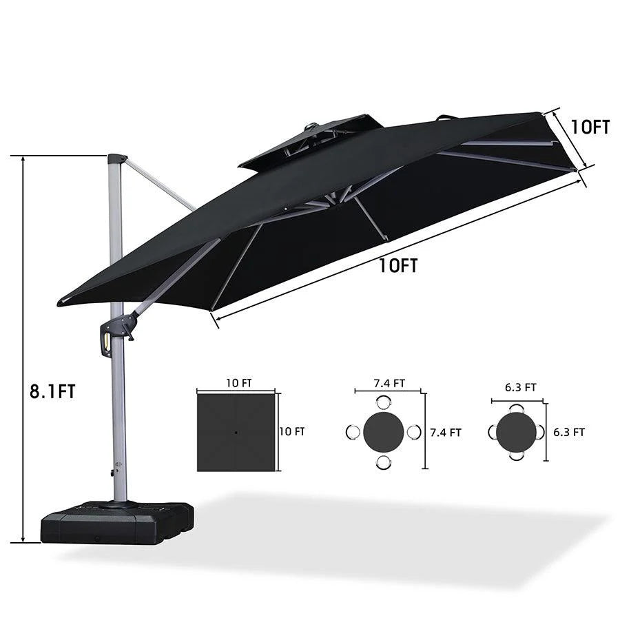 PURPLE LEAF Double Top 360° Rotation Windproof Square Cantilever Patio Classic Umbrella