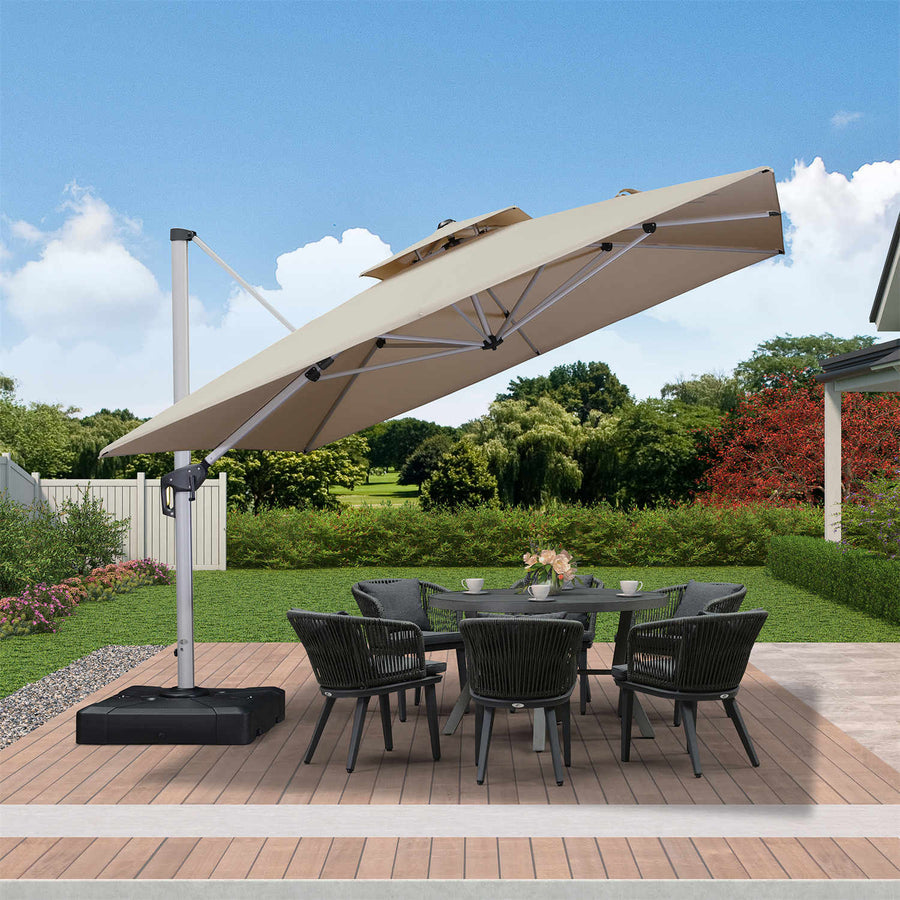 PURPLE LEAF Double Top 360° Rotation Windproof Square Cantilever Patio Classic Umbrella