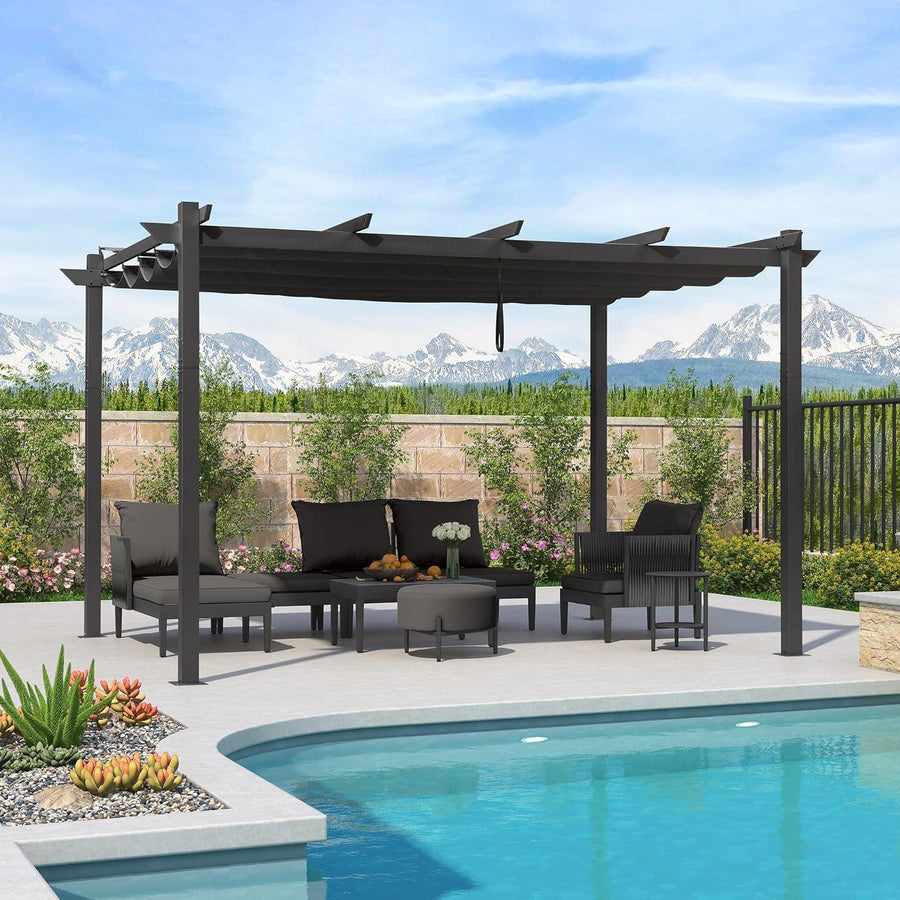 PURPLE LEAF Retractable Pergola with Double Sun Shade Canopy Heavy-Duty Aluminum Pergola