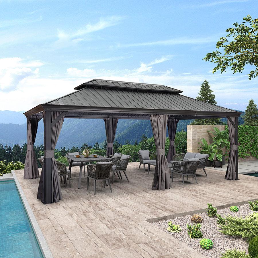 PURPLE LEAF Luxury Patio Gazebo for Backyard Upgraded Heavy Duty Galvanized Steel Roof Enhanced Stability and Premium Curtains
