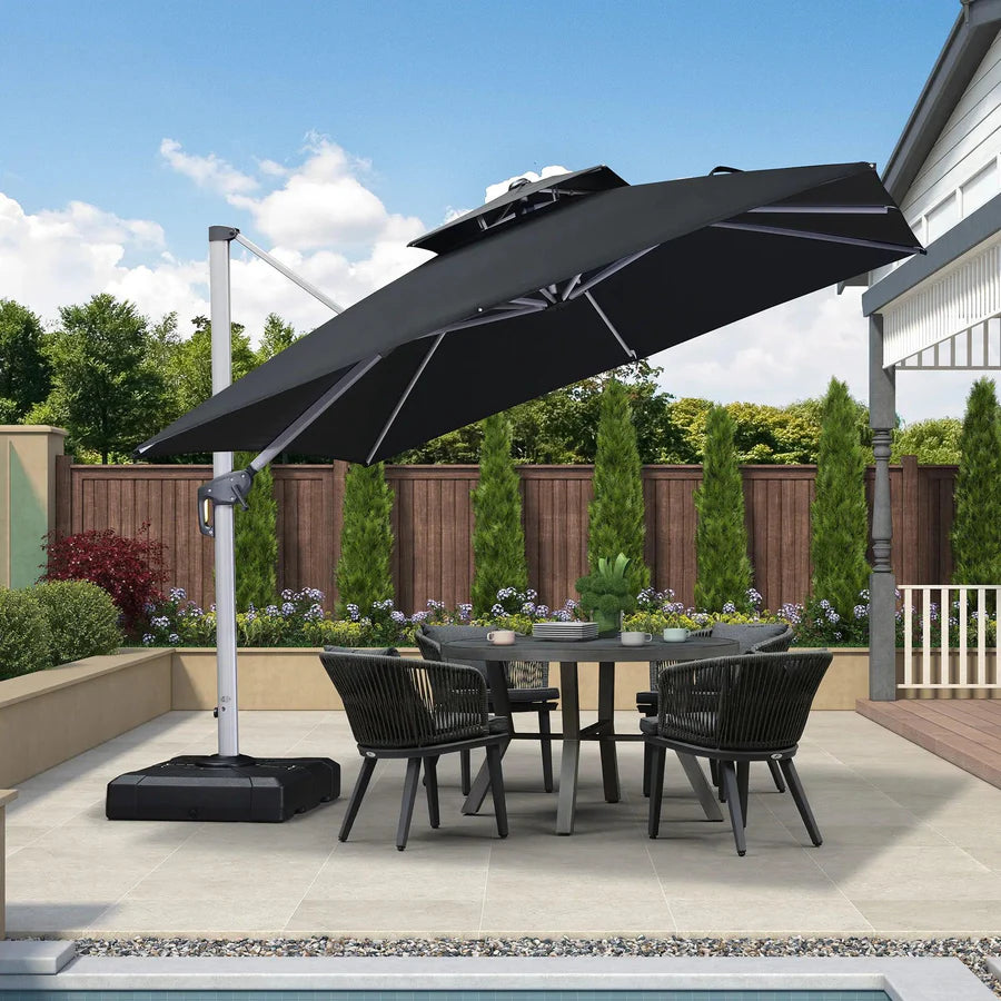 PURPLE LEAF Double Top 360° Rotation Windproof Square Cantilever Patio Classic Umbrella