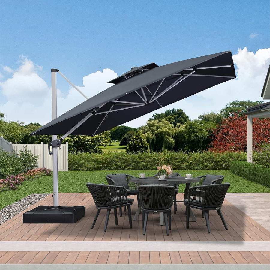 PURPLE LEAF Double Top 360° Rotation Windproof Square Cantilever Patio Classic Umbrella