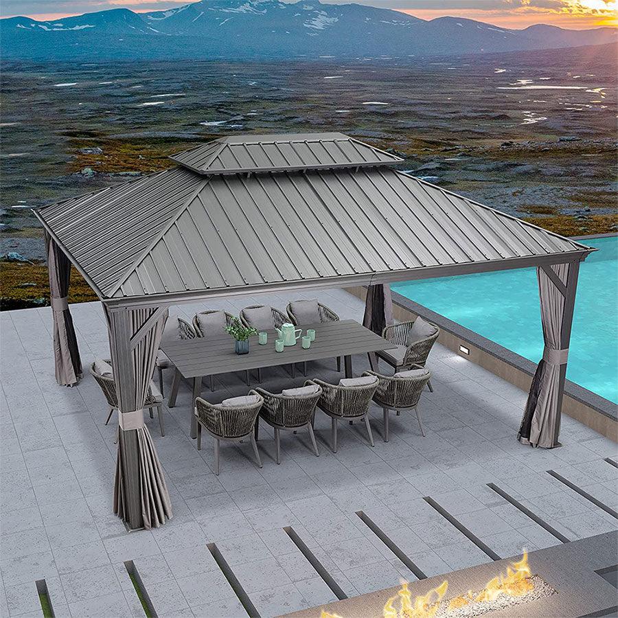 PURPLE LEAF Luxury Patio Gazebo for Backyard Upgraded Heavy Duty Galvanized Steel Roof Enhanced Stability and Premium Curtains