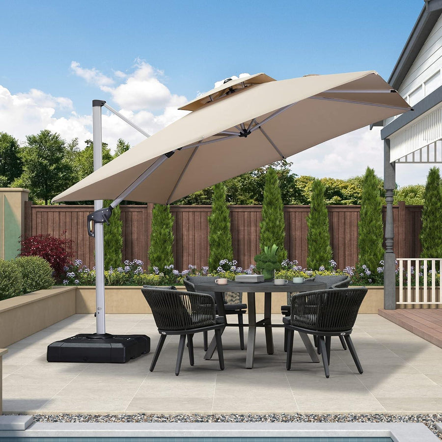 PURPLE LEAF Double Top 360° Rotation Windproof Square Cantilever Patio Classic Umbrella