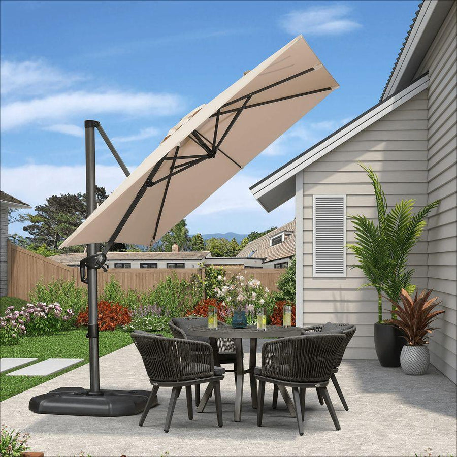 PURPLE LEAF Outdoor Umbrella Square Aluminium Cantilever Umbrella with 360° Rotation for Garden pool beach