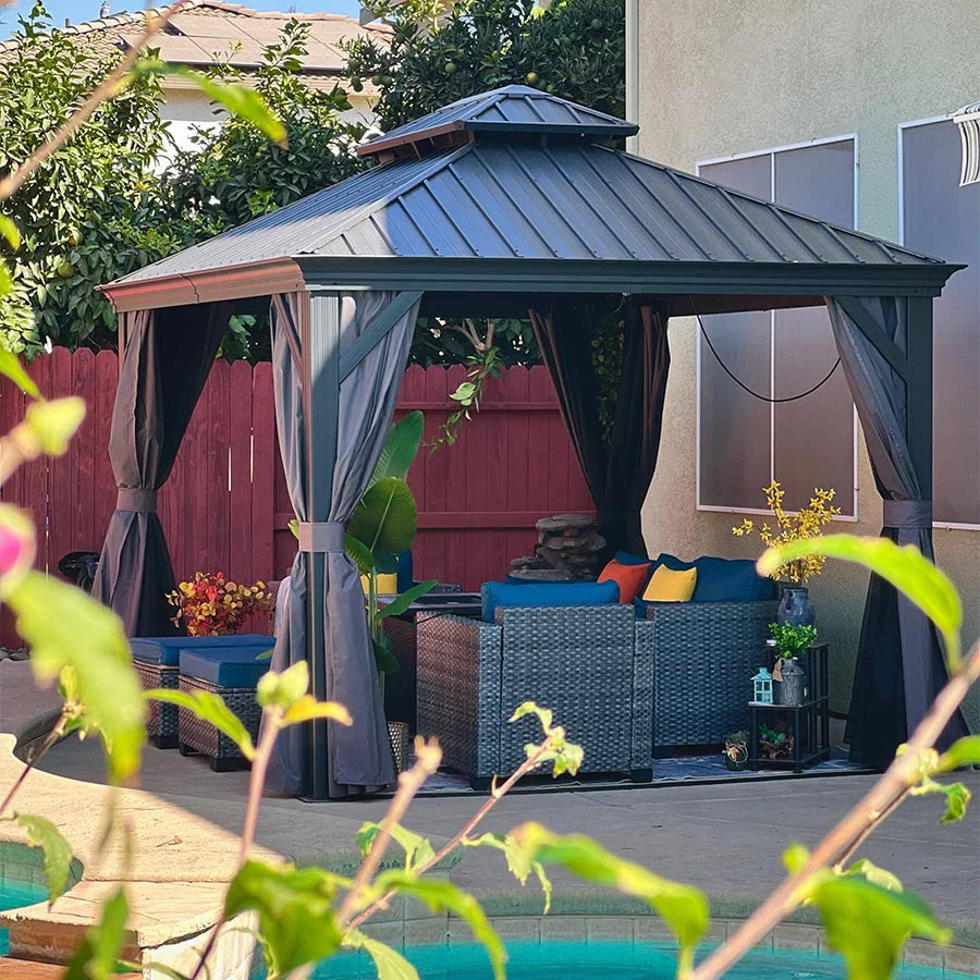PURPLE LEAF Luxury Patio Gazebo for Backyard Upgraded Heavy Duty Galvanized Steel Roof Enhanced Stability and Premium Curtains