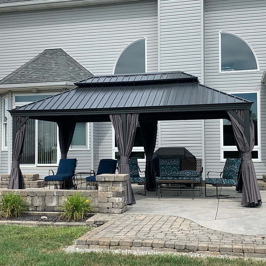 PURPLE LEAF Luxury Patio Gazebo for Backyard Upgraded Heavy Duty Galvanized Steel Roof Enhanced Stability and Premium Curtains