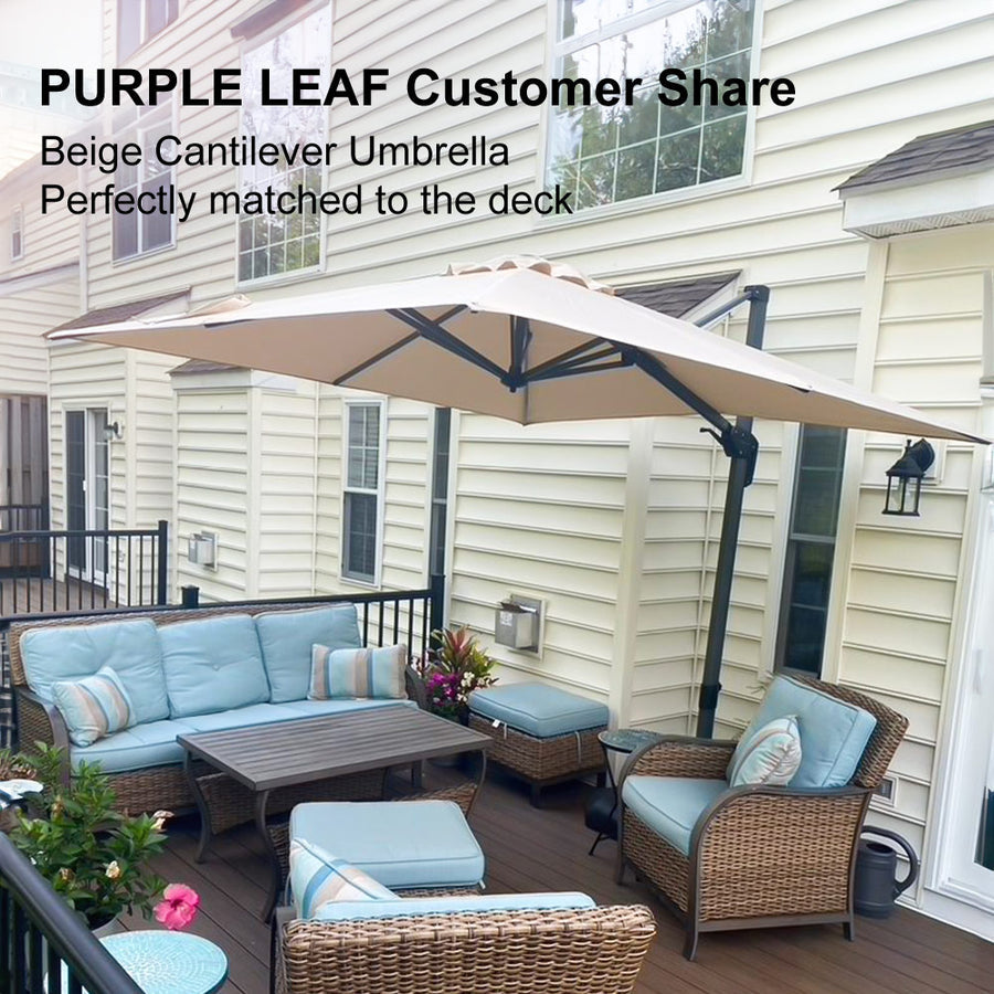 PURPLE LEAF Outdoor Umbrella Square Aluminium Cantilever Umbrella with 360° Rotation for Garden pool beach