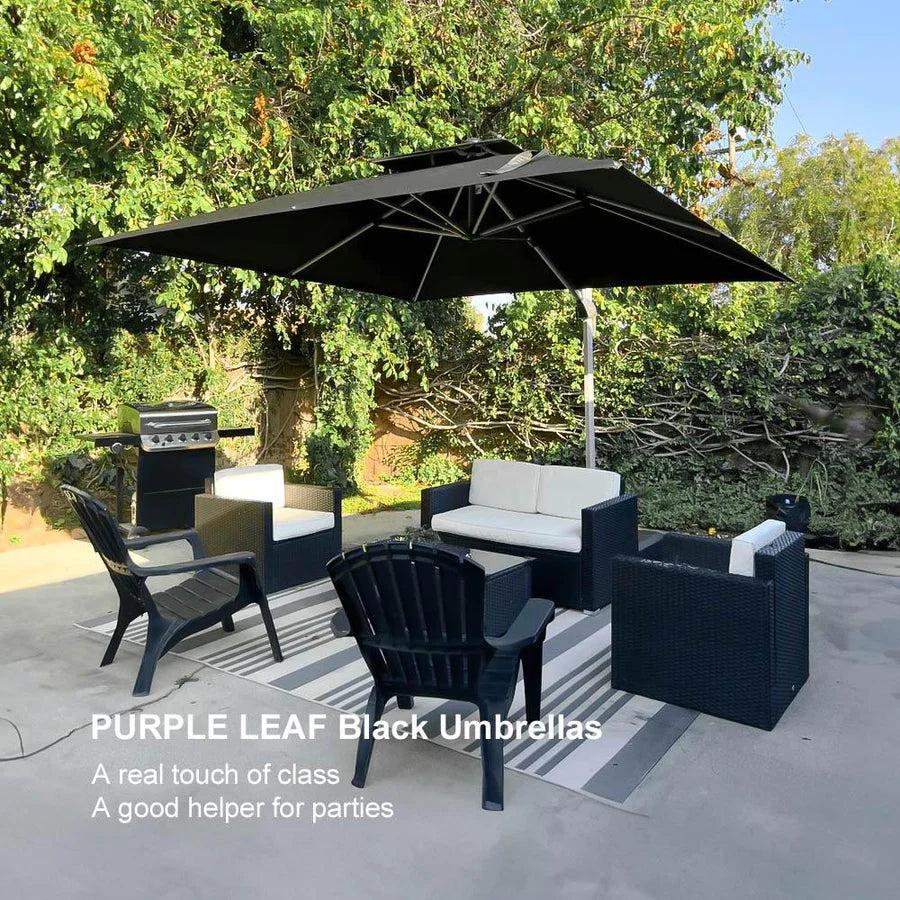 PURPLE LEAF Double Top 360° Rotation Windproof Square Cantilever Patio Classic Umbrella