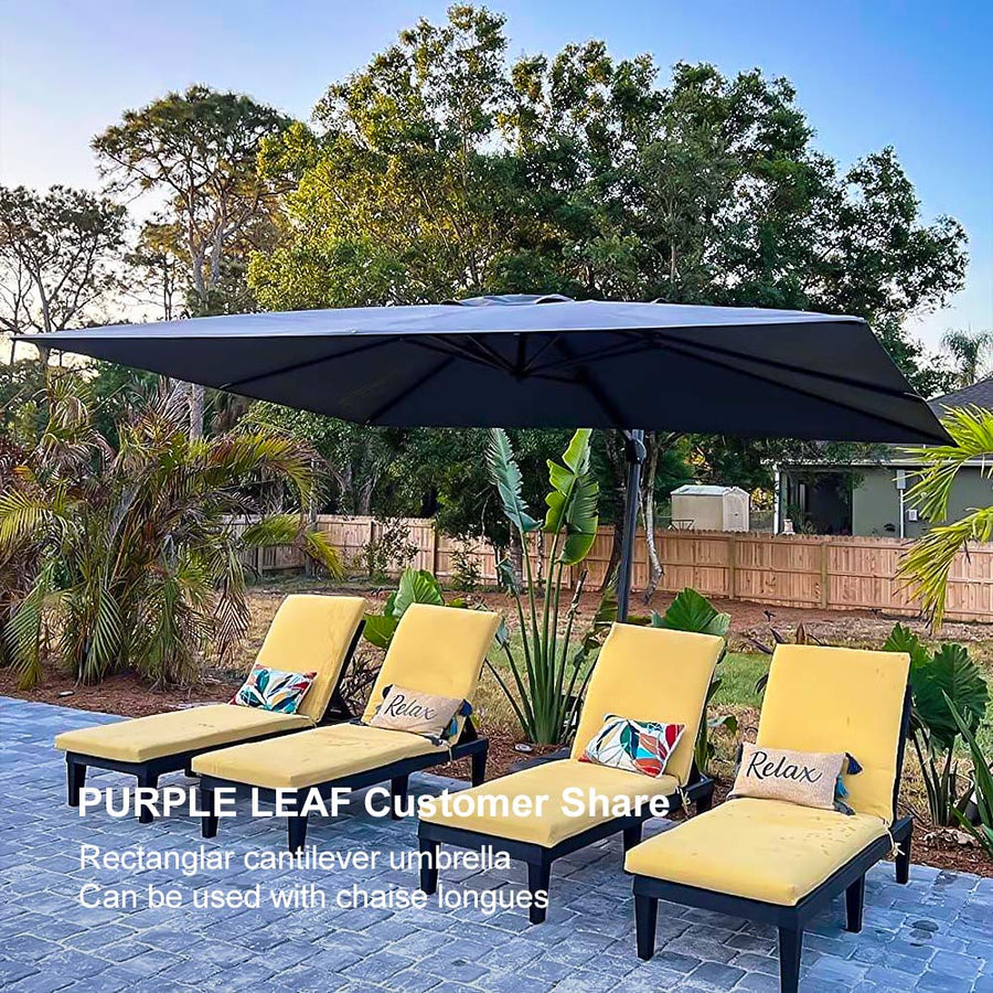 PURPLE LEAF Outdoor Umbrella Rectangle Aluminium Cantilever Umbrella with 360° Rotation for Garden pool beach