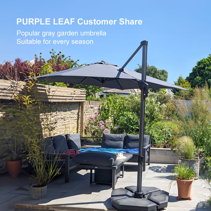 PURPLE LEAF Outdoor Umbrella Square Aluminium Cantilever Umbrella with 360° Rotation for Garden pool beach