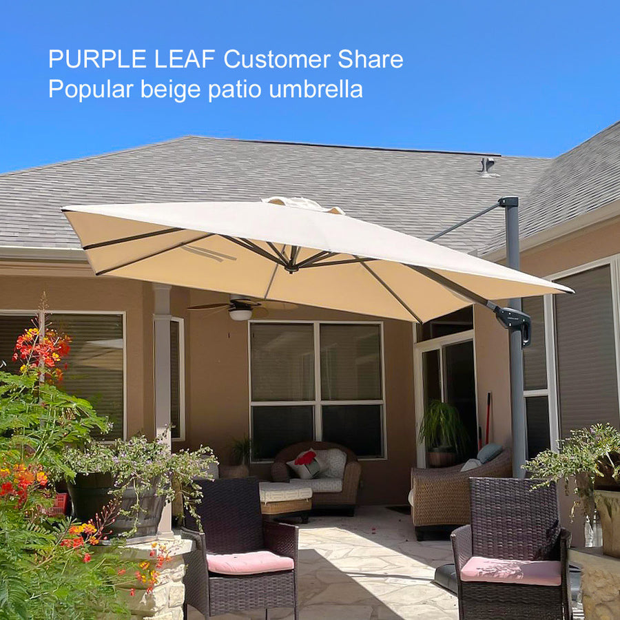 PURPLE LEAF Outdoor Umbrella Square Aluminium Cantilever Umbrella with 360° Rotation for Garden pool beach