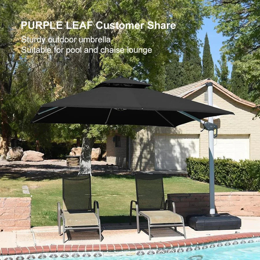 PURPLE LEAF Double Top 360° Rotation Windproof Square Cantilever Patio Classic Umbrella