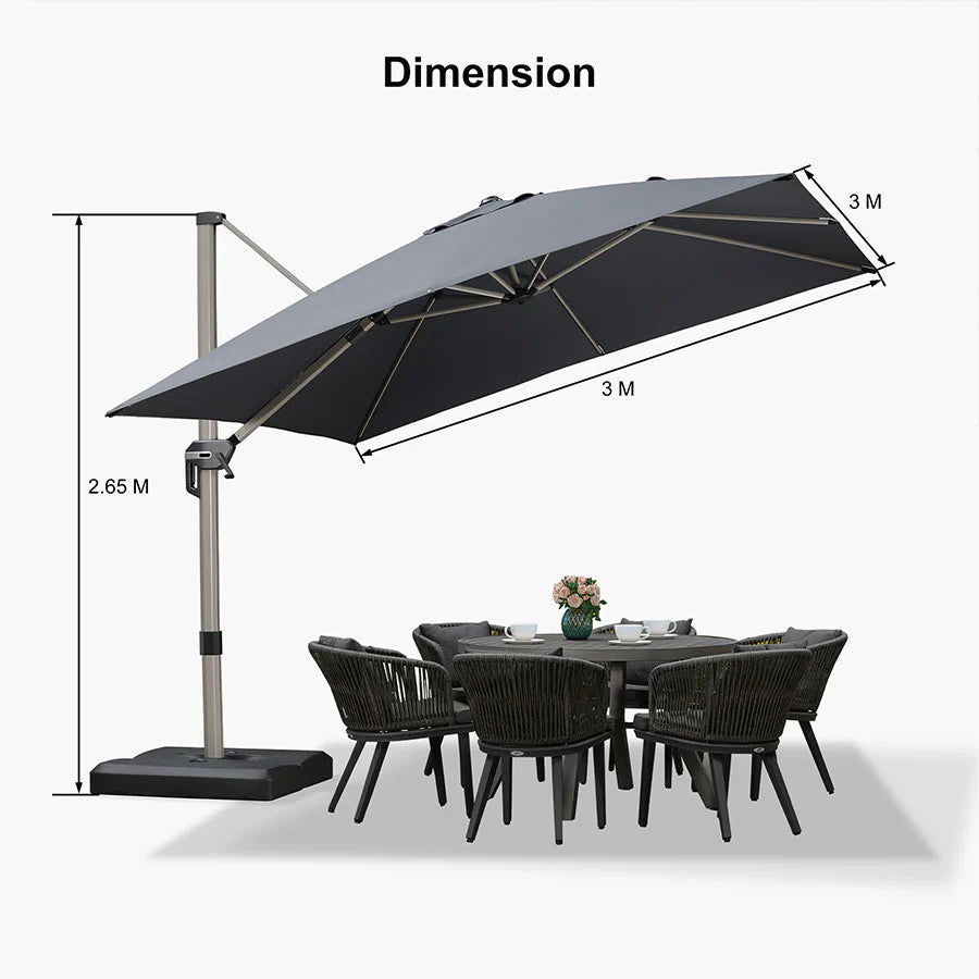 PURPLE LEAF Deluxe Aluminium Outdoor Patio Umbrella Square Cantilever Umbrellas