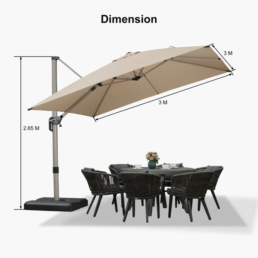 PURPLE LEAF Deluxe Aluminium Outdoor Patio Umbrella Square Cantilever Umbrellas