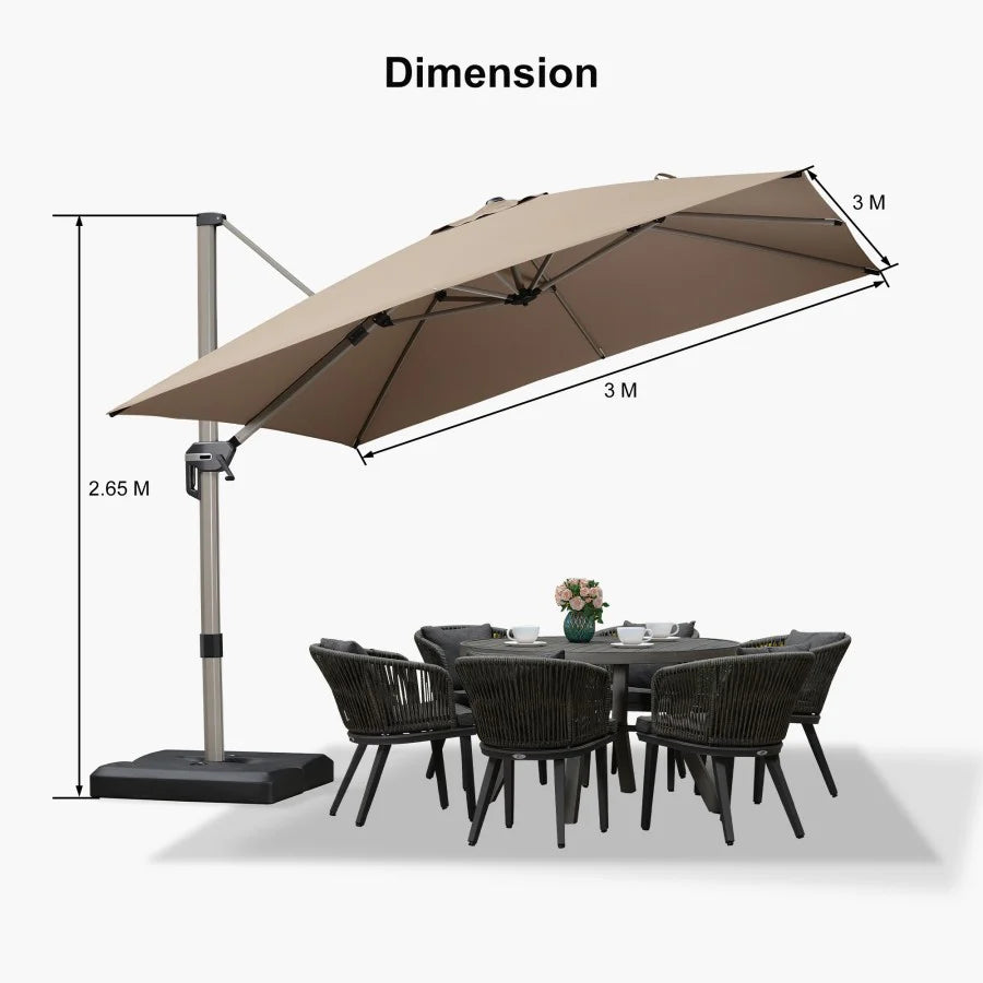 PURPLE LEAF Deluxe Aluminum Outdoor Patio Umbrella Square Cantilever Umbrellas