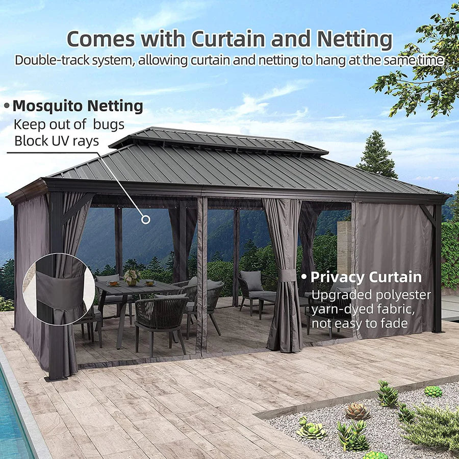 PURPLE LEAF Luxury Patio Gazebo for Backyard Upgraded Heavy Duty Galvanized Steel Roof Enhanced Stability and Premium Curtains