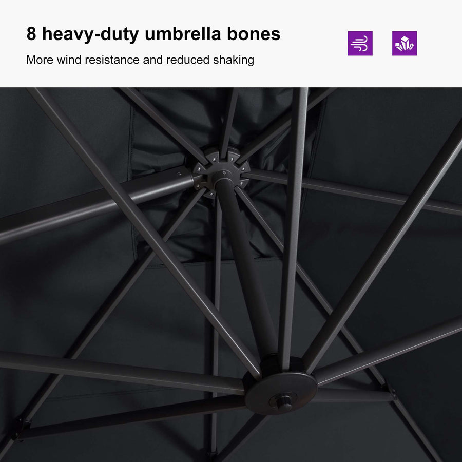 PURPLE LEAF Outdoor Umbrella Square Aluminium Cantilever Umbrella with 360° Rotation for Garden pool beach