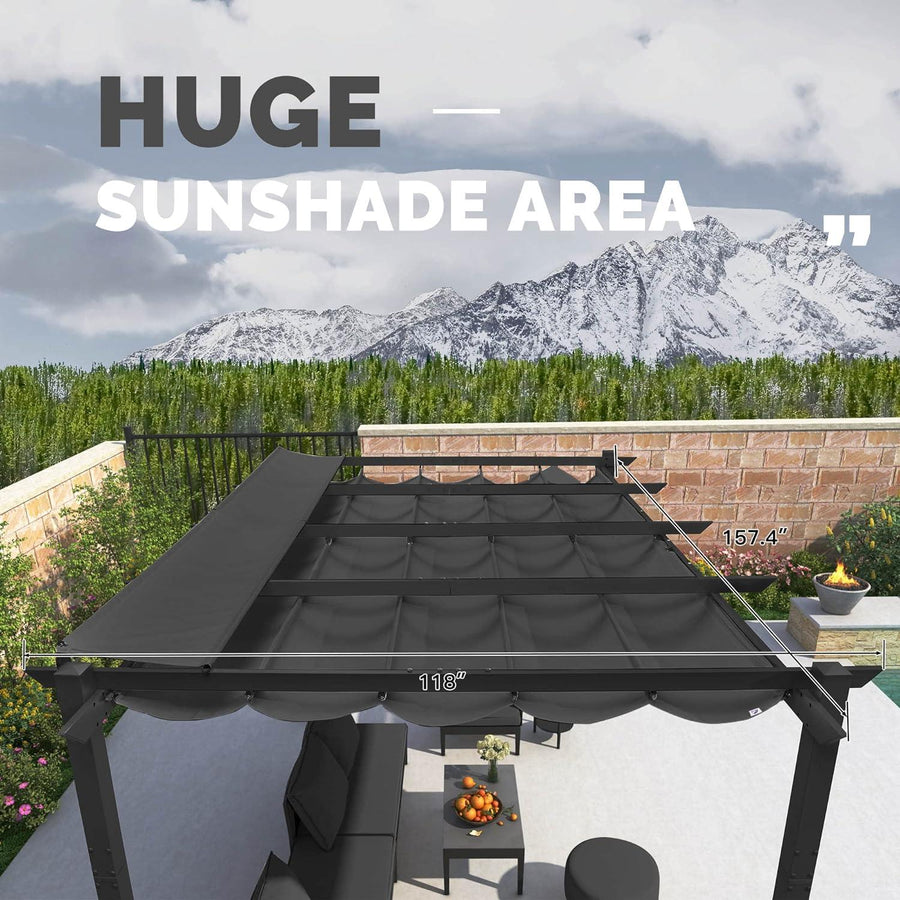 PURPLE LEAF Retractable Pergola with Double Sun Shade Canopy Heavy-Duty Aluminum Pergola