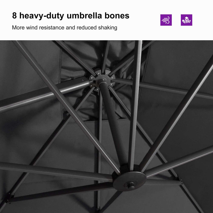 PURPLE LEAF Outdoor Umbrella Rectangle Aluminium Cantilever Umbrella with 360° Rotation for Garden pool beach