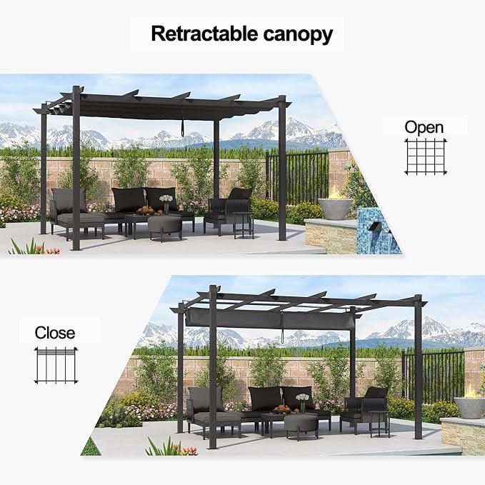 PURPLE LEAF Retractable Pergola with Double Sun Shade Canopy Heavy-Duty Aluminum Pergola