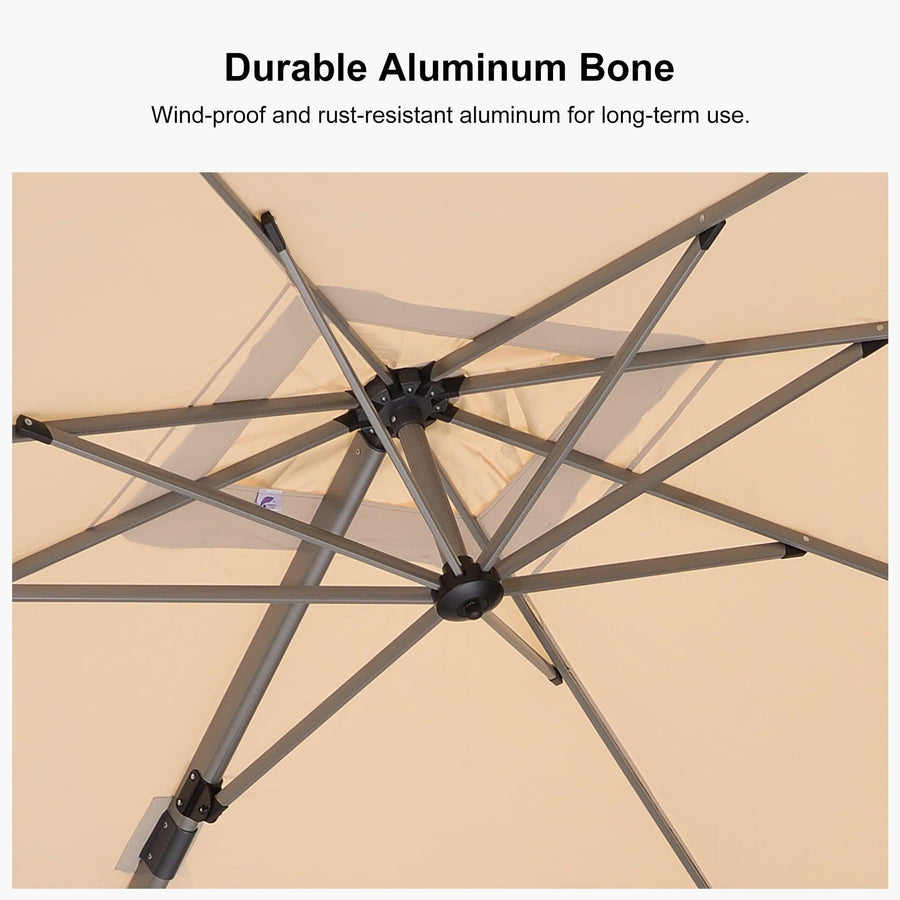 PURPLE LEAF Deluxe Aluminum Outdoor Patio Umbrella Square Cantilever Umbrellas