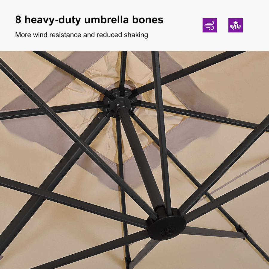 PURPLE LEAF Outdoor Umbrella Square Aluminium Cantilever Umbrella with 360° Rotation for Garden pool beach