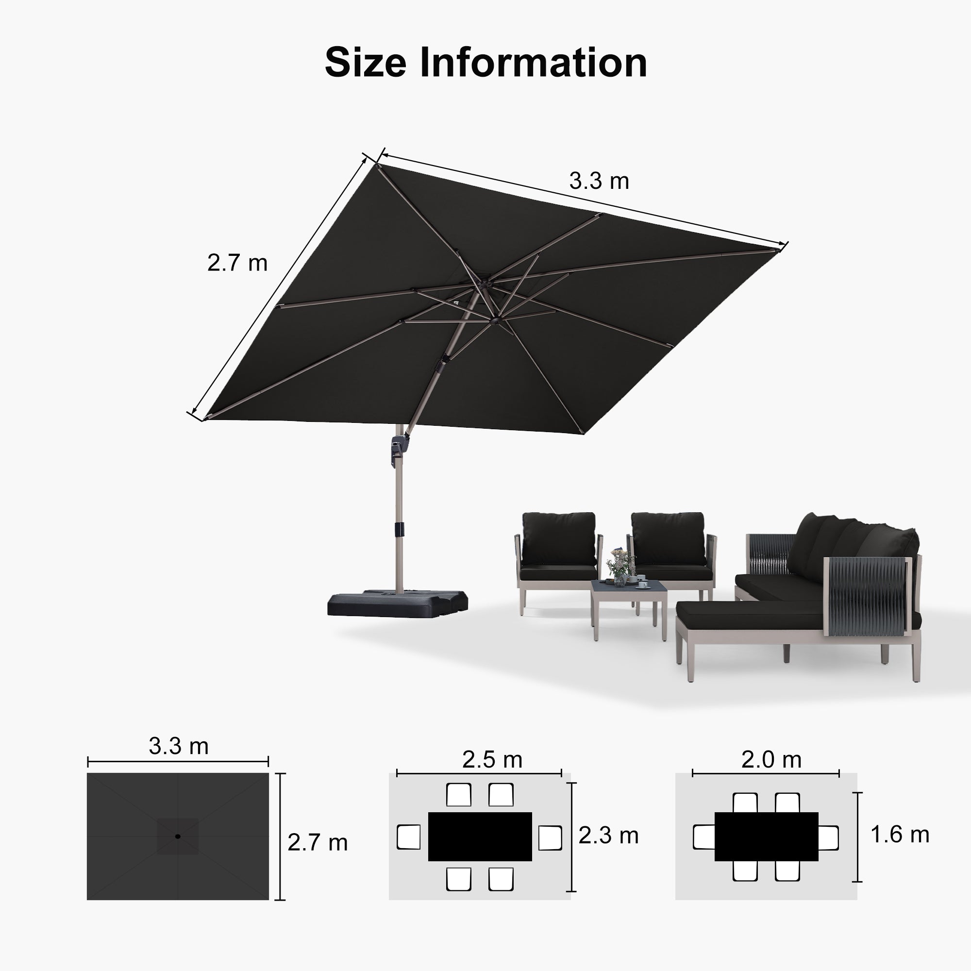 PURPLE LEAF Deluxe Aluminium Outdoor Patio Umbrella Square Cantilever Umbrellas