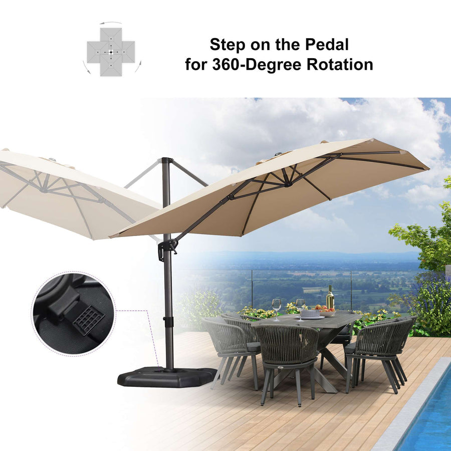 PURPLE LEAF Outdoor Umbrella Rectangle Aluminium Cantilever Umbrella with 360° Rotation for Garden pool beach