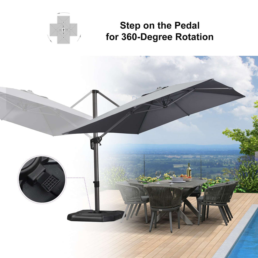 PURPLE LEAF Outdoor Umbrella Rectangle Aluminium Cantilever Umbrella with 360° Rotation for Garden pool beach