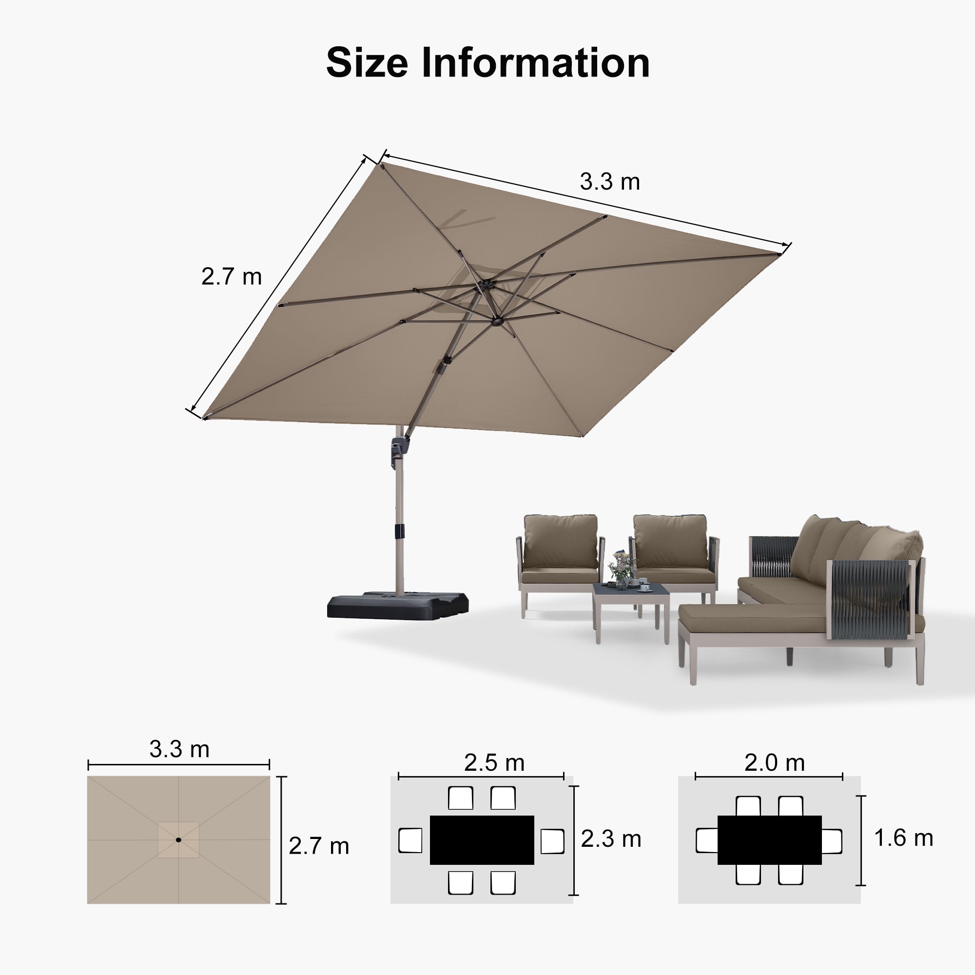 PURPLE LEAF Deluxe Aluminium Outdoor Patio Umbrella Square Cantilever Umbrellas