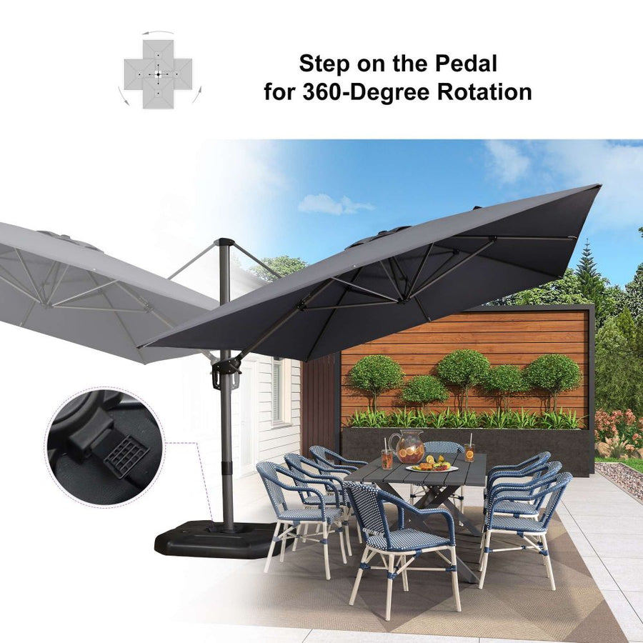 PURPLE LEAF Outdoor Umbrella Rectangle Aluminium Cantilever Umbrella with 360° Rotation for Garden pool beach