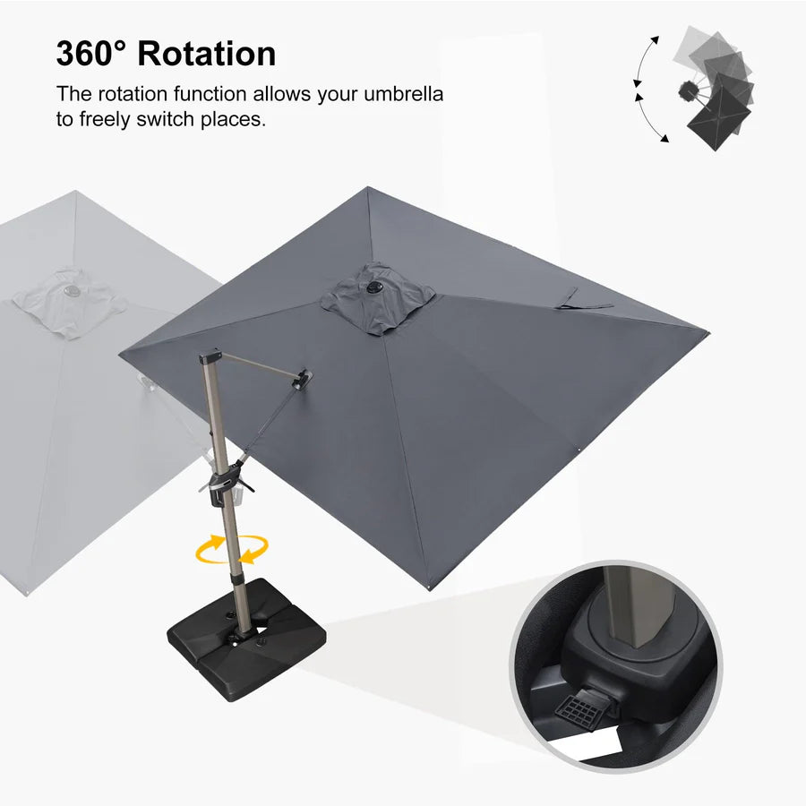 PURPLE LEAF Deluxe Aluminium Outdoor Patio Umbrella Square Cantilever Umbrellas