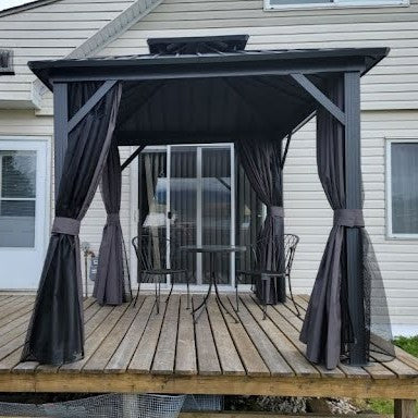 PURPLE LEAF Grey Hardtop Gazebo with Heavy Duty Galvanized Steel Double Roof with Netting and Curtains