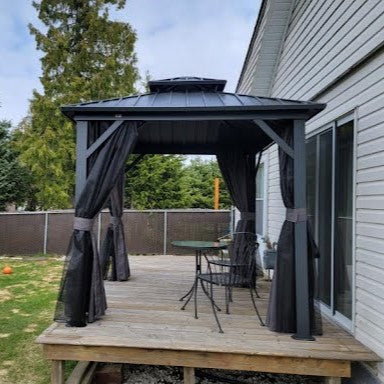 PURPLE LEAF Grey Hardtop Gazebo with Heavy Duty Galvanized Steel Double Roof with Netting and Curtains