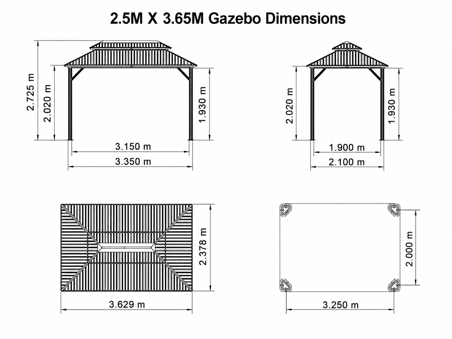 PURPLE LEAF Grey Hardtop Gazebo with Heavy Duty Galvanized Steel Double Roof with Netting and Curtains