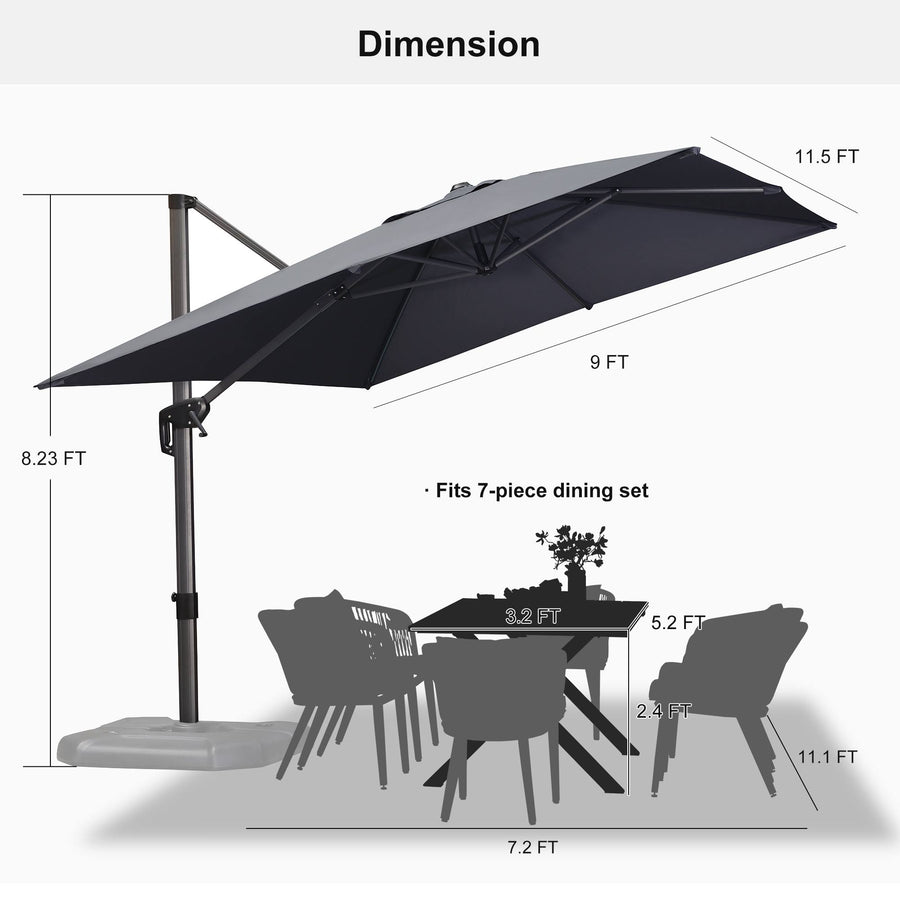 PURPLE LEAF Outdoor Umbrella Rectangle Aluminium Cantilever Umbrella with 360° Rotation for Garden pool beach