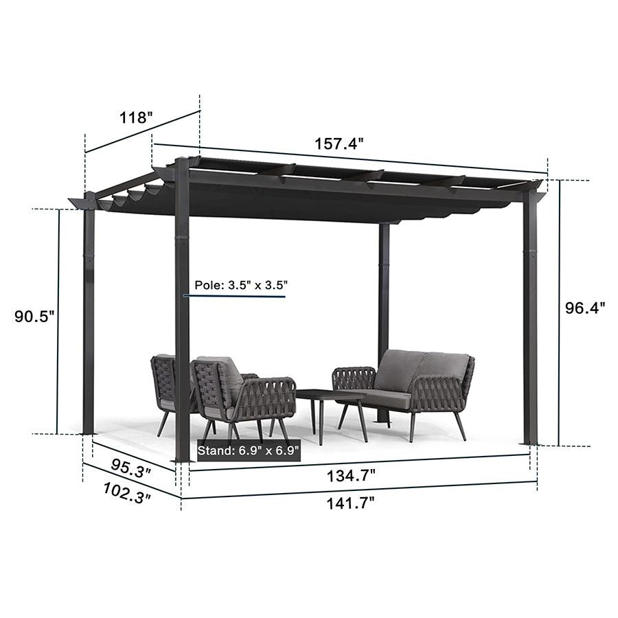 PURPLE LEAF Retractable Pergola with Double Sun Shade Canopy Heavy-Duty Aluminum Pergola