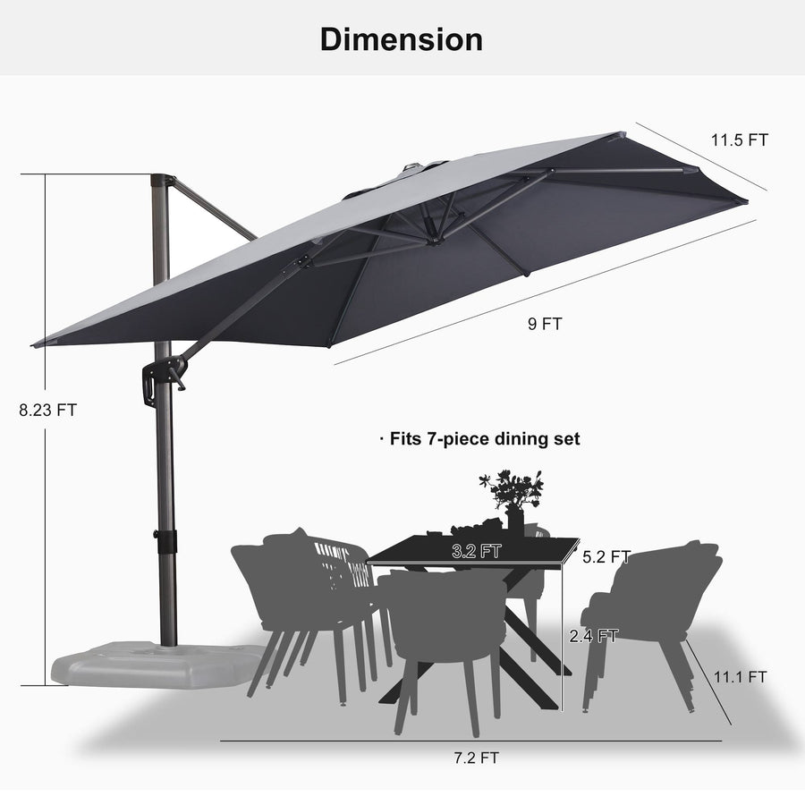 PURPLE LEAF Outdoor Umbrella Rectangle Aluminium Cantilever Umbrella with 360° Rotation for Garden pool beach