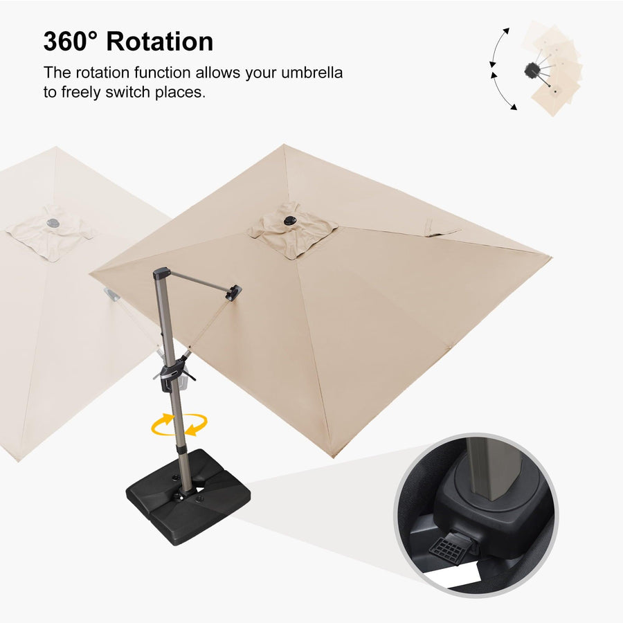 PURPLE LEAF Deluxe Aluminium Outdoor Patio Umbrella Square Cantilever Umbrellas