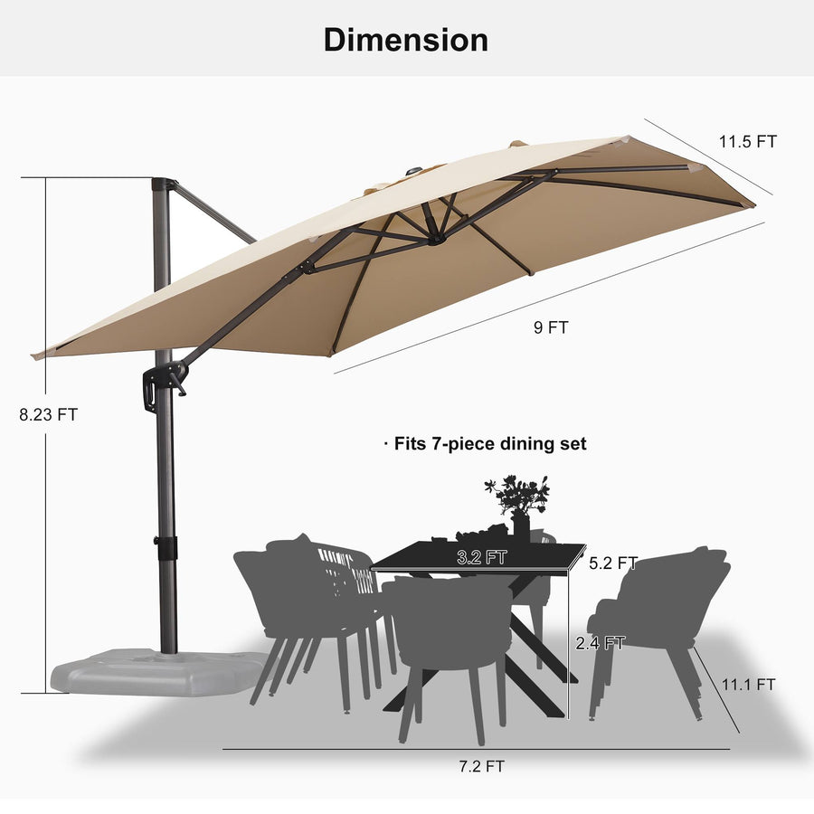 PURPLE LEAF Outdoor Umbrella Rectangle Aluminium Cantilever Umbrella with 360° Rotation for Garden pool beach