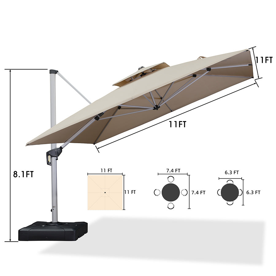 PURPLE LEAF Double Top 360° Rotation Windproof Square Cantilever Patio Classic Umbrella
