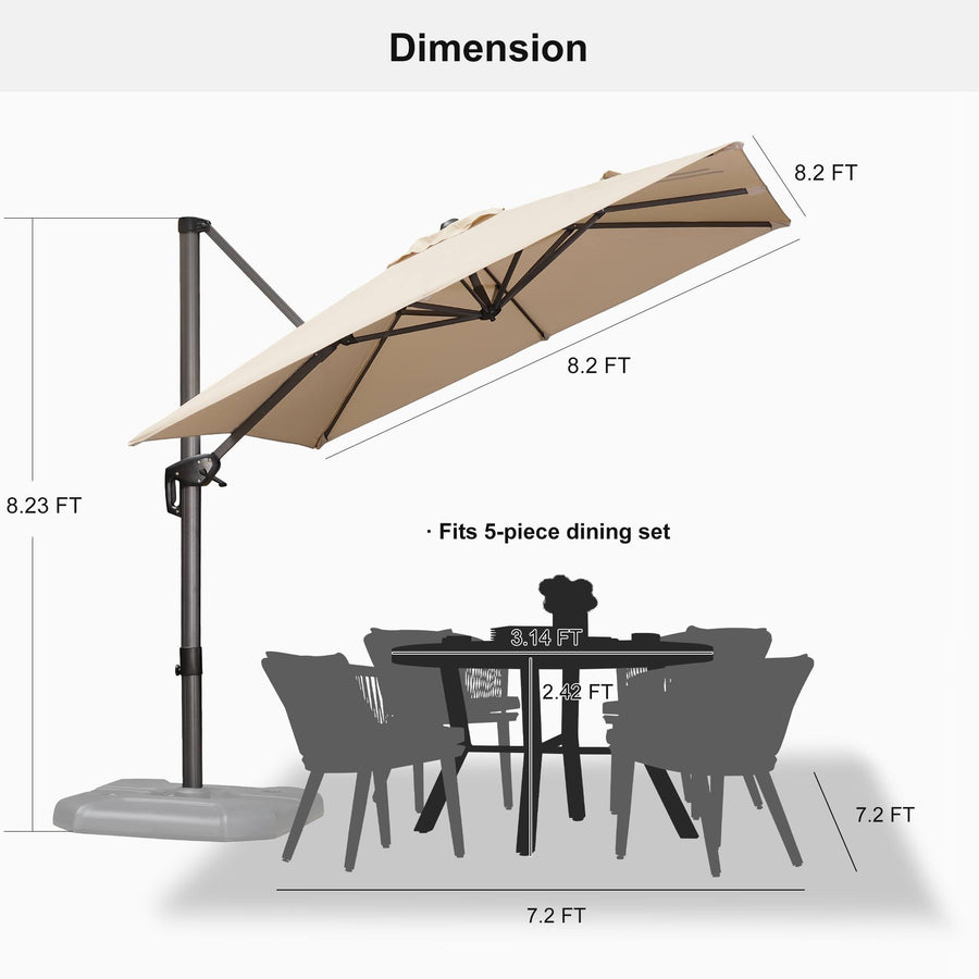 PURPLE LEAF Outdoor Umbrella Square Aluminium Cantilever Umbrella with 360° Rotation for Garden pool beach