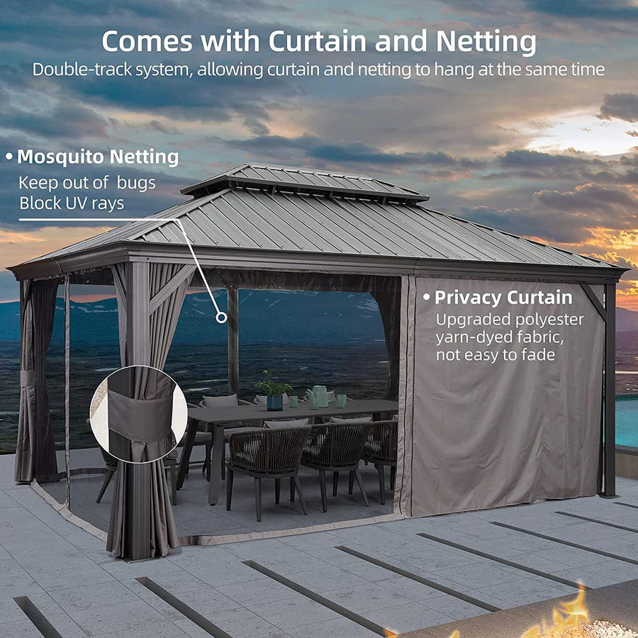 PURPLE LEAF Luxury Patio Gazebo for Backyard Upgraded Heavy Duty Galvanized Steel Roof Enhanced Stability and Premium Curtains