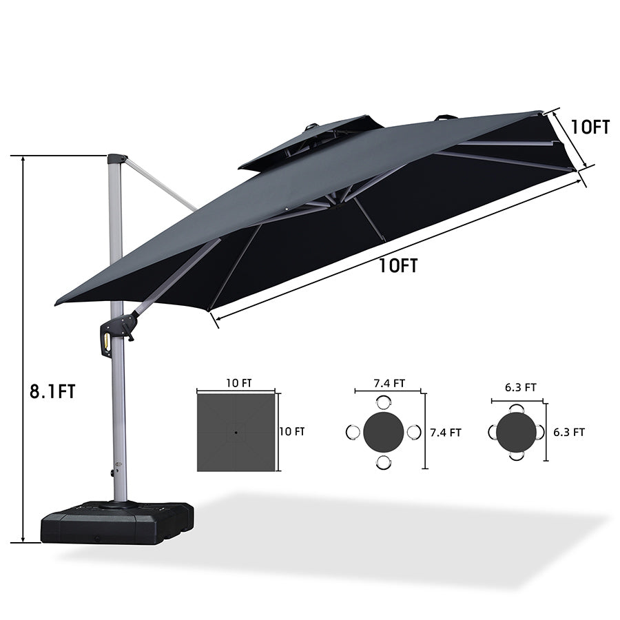 PURPLE LEAF Double Top 360° Rotation Windproof Square Cantilever Patio Classic Umbrella