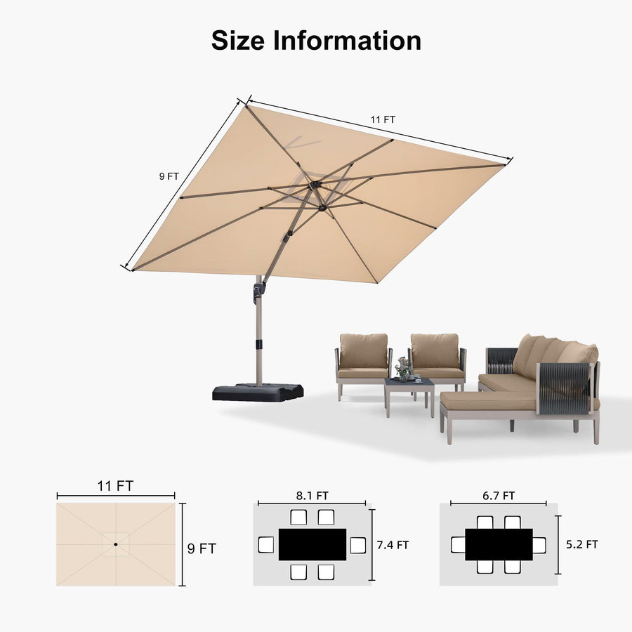 PURPLE LEAF Deluxe Aluminium Outdoor Patio Umbrella Square Cantilever Umbrellas