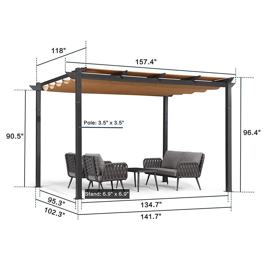 PURPLE LEAF Retractable Pergola with Double Sun Shade Canopy Heavy-Duty Aluminum Pergola