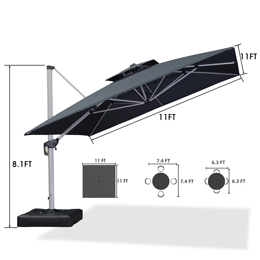 PURPLE LEAF Double Top 360° Rotation Windproof Square Cantilever Patio Classic Umbrella