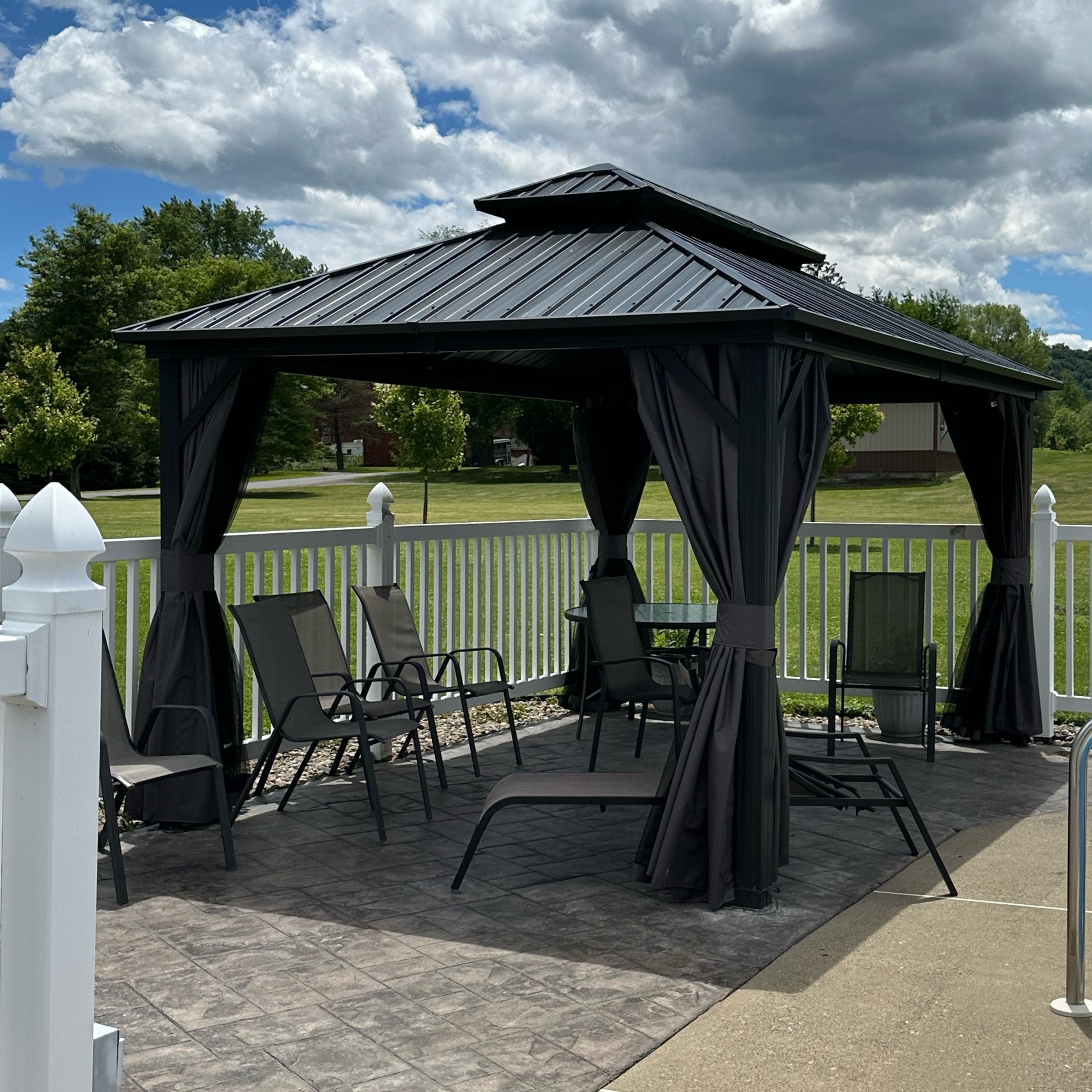 PURPLE LEAF Grey Hardtop Gazebo with Heavy Duty Galvanized Steel Double Roof with Netting and Curtains